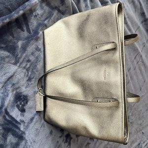 COACH Zip Top Tote-Metallic Pewter